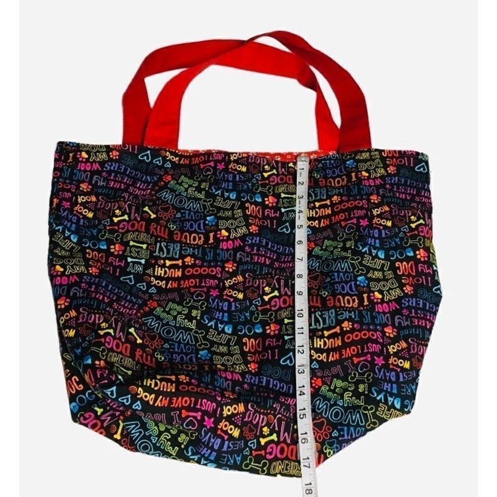 Homemade I Love My Dog Reversible Red Rainbow‎ Tote Bag, Dog Paw-print Dog-mom - Picture 5 of 6